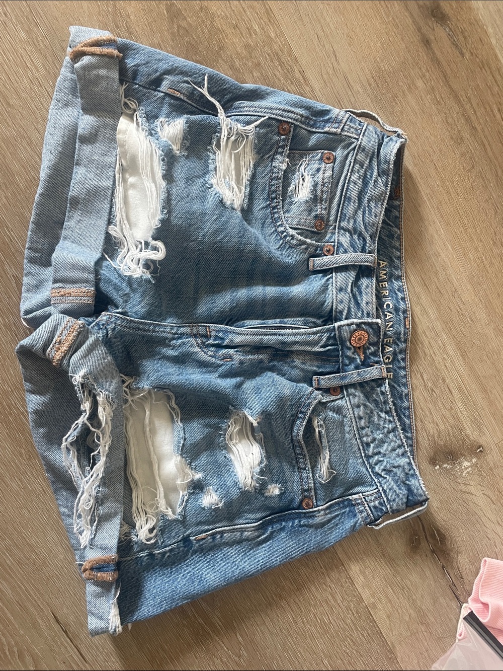 American Eagle Outfitters Light Blue Distressed Rolled-Hem Jean Shorts